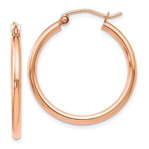 2mm Round Hoop Earrings in 14k Rose Gold, 25mm (1 Inch)